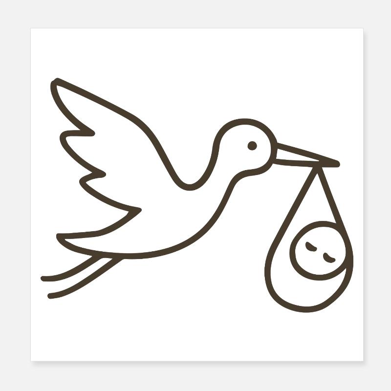 Cigogne avec bébé enfant - Arrivée minimale de bébé Poster 20 x 20 cm