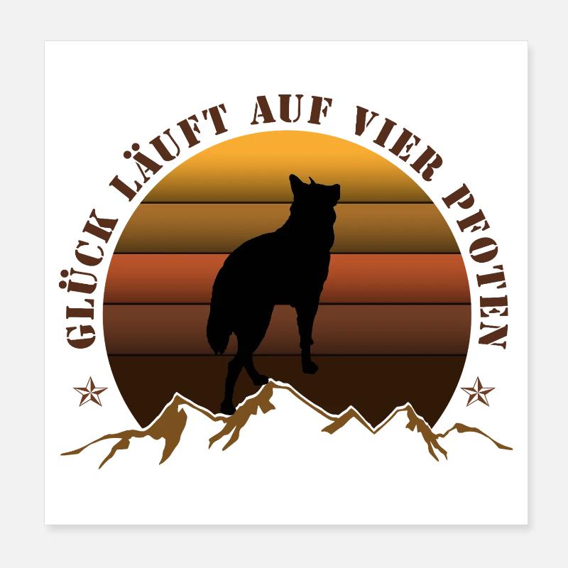 Abendlicher Wolf auf Bergkulisse Poster 20x20 cm