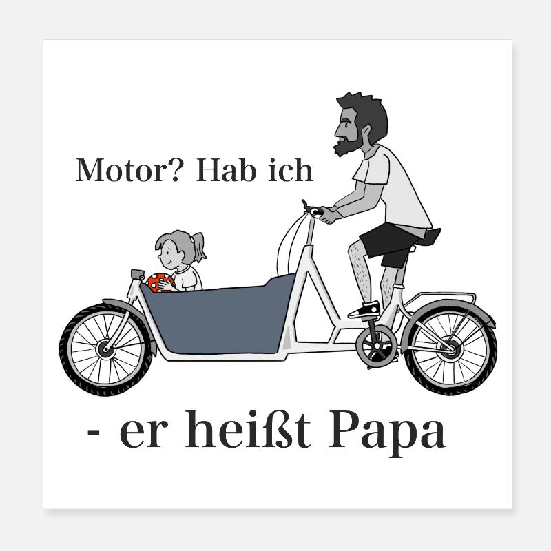 Papa sur vélo cargo - Poster 20 x 20 cm - blanc
