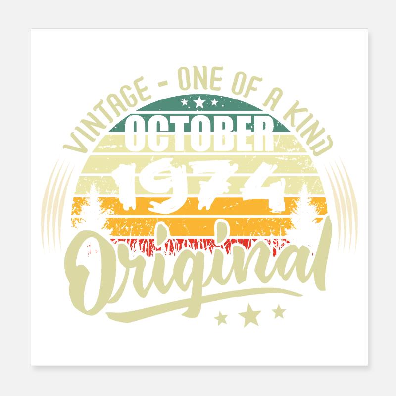 Oktober 1974 Geburtstagsgeschenk Poster 20x20 cm