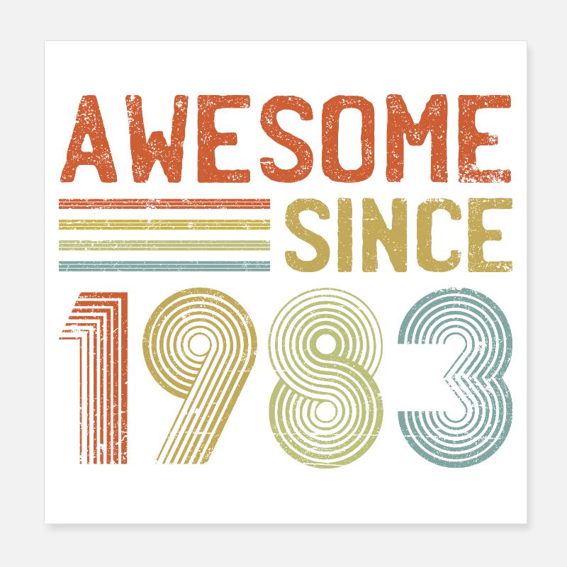 Vintage 1983 Retro Text Design Poster 8" x 8" (20x20 cm)