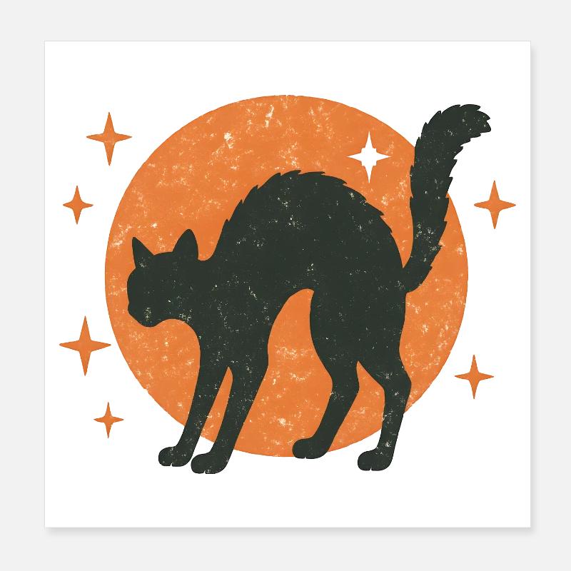 Chat noir silhouette sur lune orange Poster 20 x 20 cm