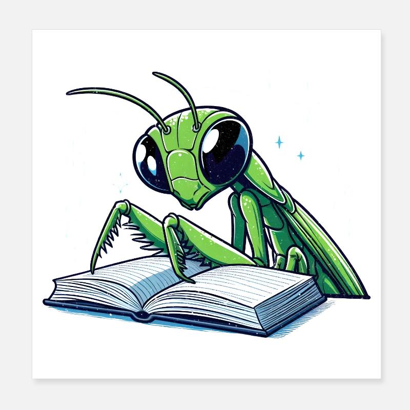 Reading grasshopper in the star book Poster 8" x 8" (20x20 cm)