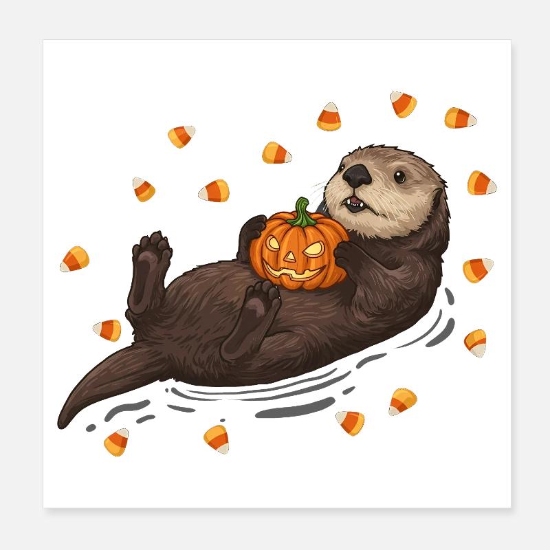 Loutre joueuse avec citrouille Poster 20 x 20 cm
