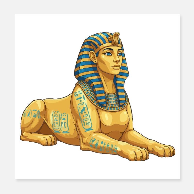 Sphinx doré avec hiéroglyphes - Poster 20 x 20 cm - blanc