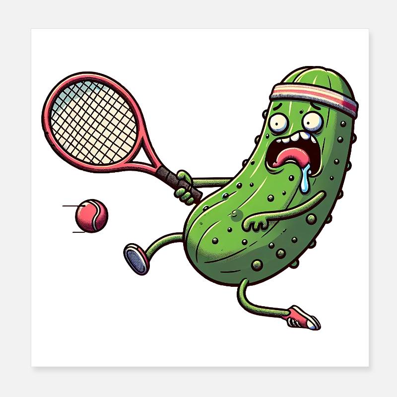 Funny cucumber playing tennis with headband Poster 8" x 8" (20x20 cm)