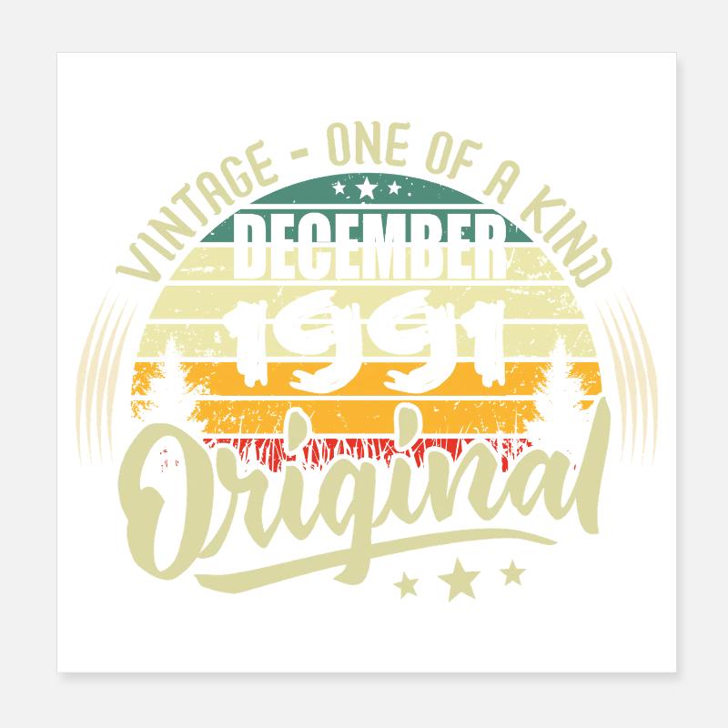 Dezember 1991 – Vintage Authentic Dezember 1991 Poster 20x20 cm