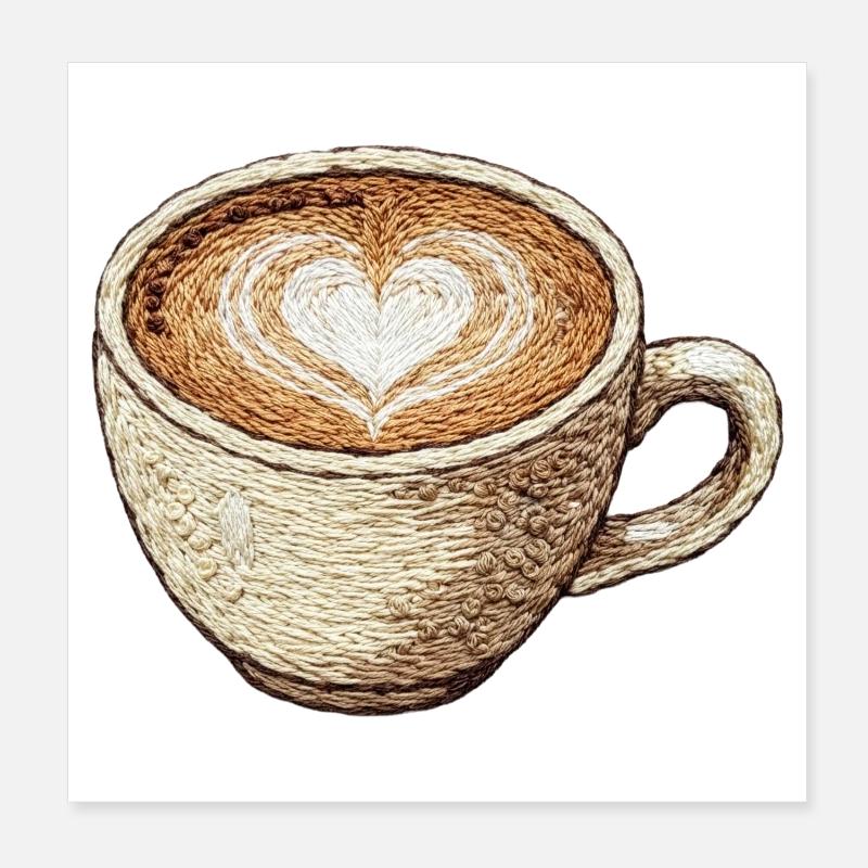 Embroidered cappuccino – coffee lover (printed) Poster 8" x 8" (20x20 cm)