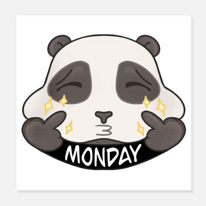 Panda Monday Cartoon Sparkle - Poster 8" x 8" (20x20 cm) - white