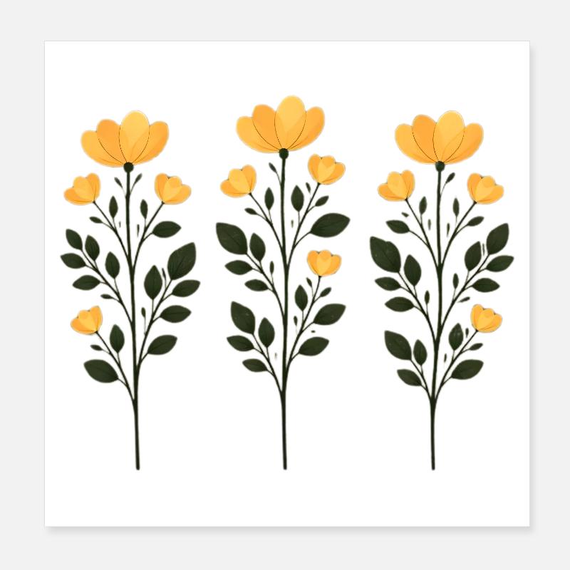 Three Golden Flower Sprigs Poster 8" x 8" (20x20 cm)