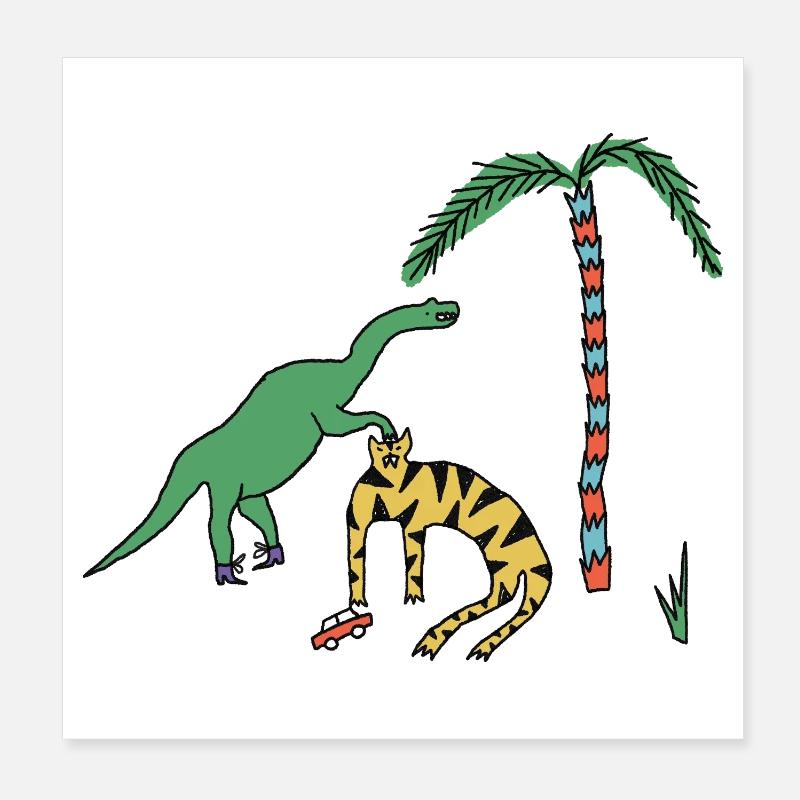 Tiger & Dino  Poster 20x20 cm