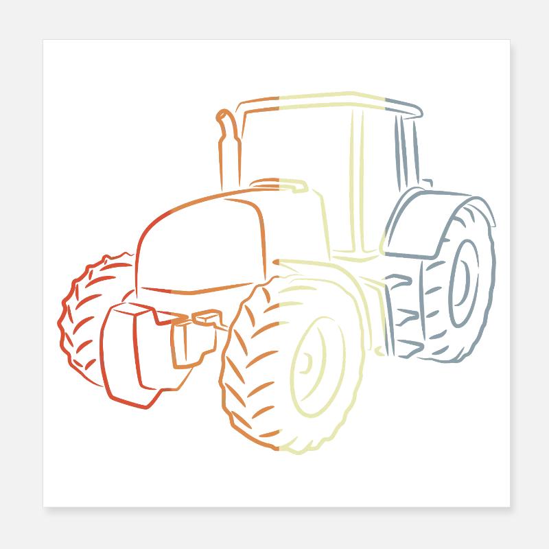 Retro Tractor Sketch Poster 8" x 8" (20x20 cm)