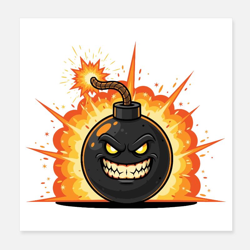 Explosionsbombe Cartoon mit Grinsen Poster 20x20 cm