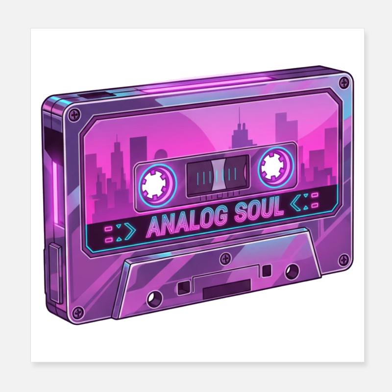 Retro Analog Soul Chrome Cassette Synthwave Poster 8" x 8" (20x20 cm)