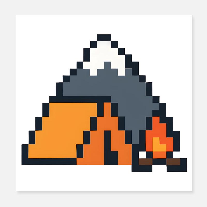 Pixel Sleeping Fox Moonlit Night Poster 8" x 8" (20x20 cm)