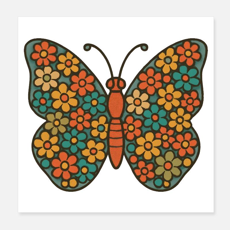 Papillon aux ailes de fleurs Poster 20 x 20 cm