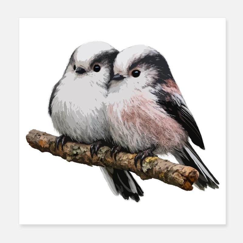 Duo Long-tailed on Branch - Soft Pastel Poster 8" x 8" (20x20 cm)