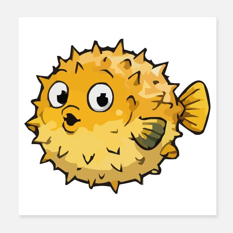 Dessin animé sphérique du poisson-globe Poster 20 x 20 cm