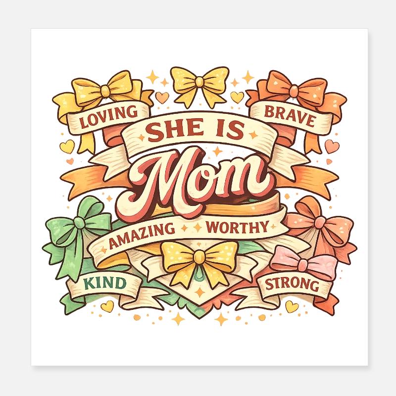Sie ist Mama Retro Bänder & Schleifen | Mama-Geschenk Poster 20x20 cm