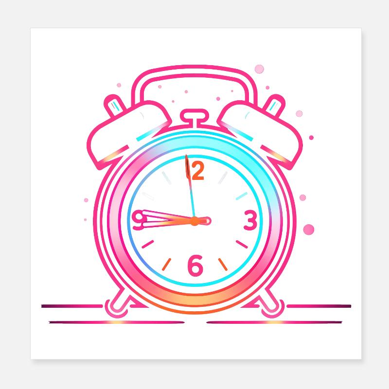 Retro Bell Clock Poster 8" x 8" (20x20 cm)