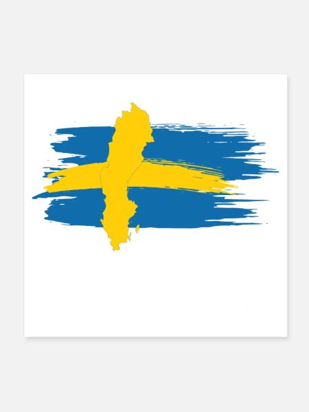 Sweden – Blue Yellow Map Brush Design - Poster 8" x 8" (20x20 cm) - white - Front