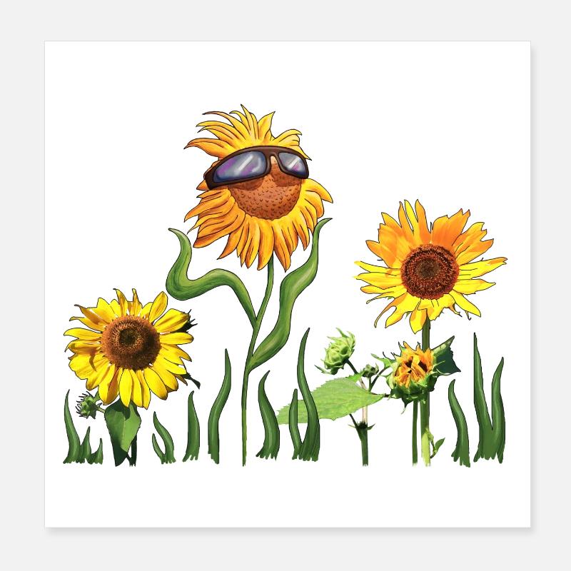 Sunflowers with sunglasses - Poster 8" x 8" (20x20 cm) - white