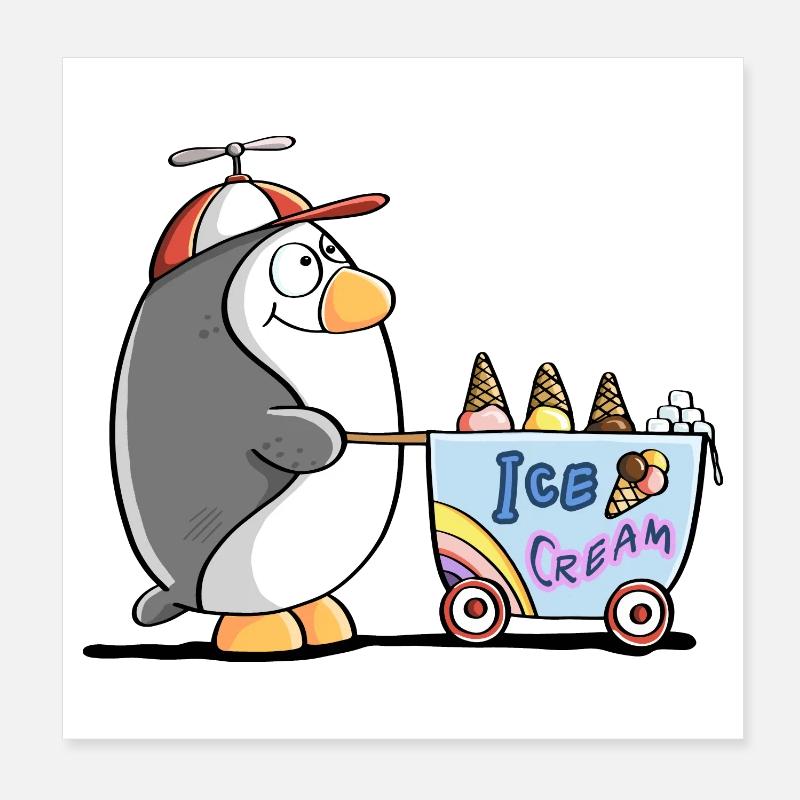 Pinguin Als Eisverkäufer - Eis Poster 20x20 cm