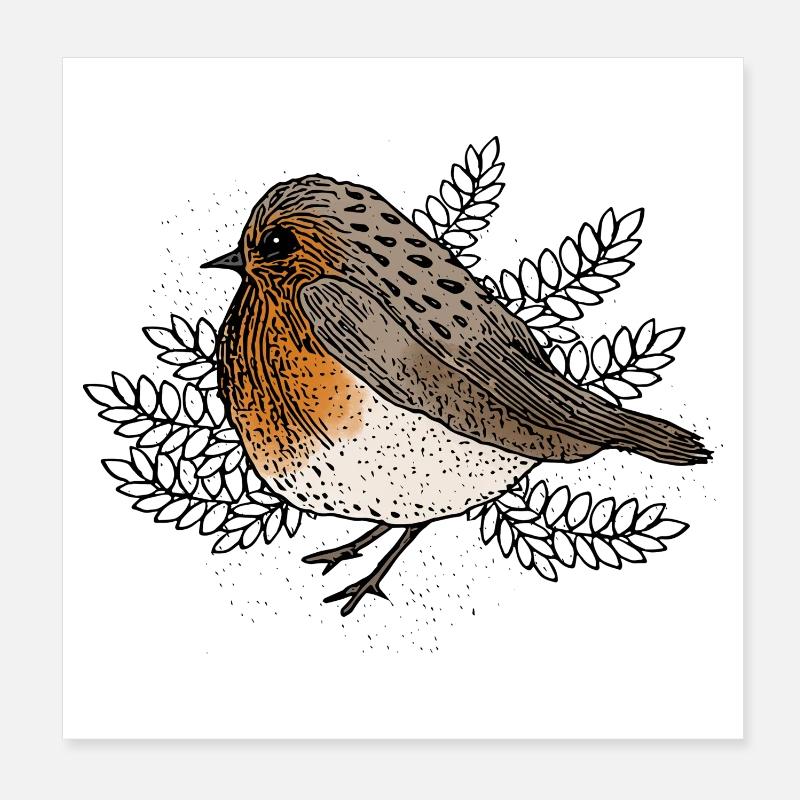 Rouges-gorges sur des branches Poster 20 x 20 cm