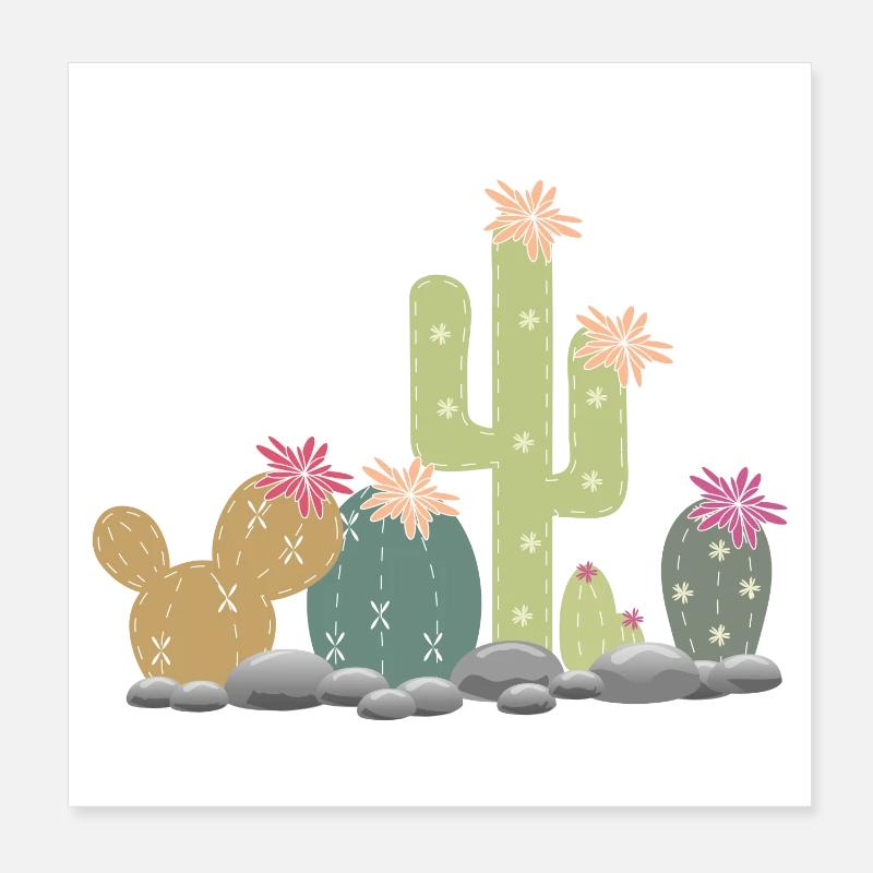 Cactus rock garden with different cacti Poster 8" x 8" (20x20 cm)