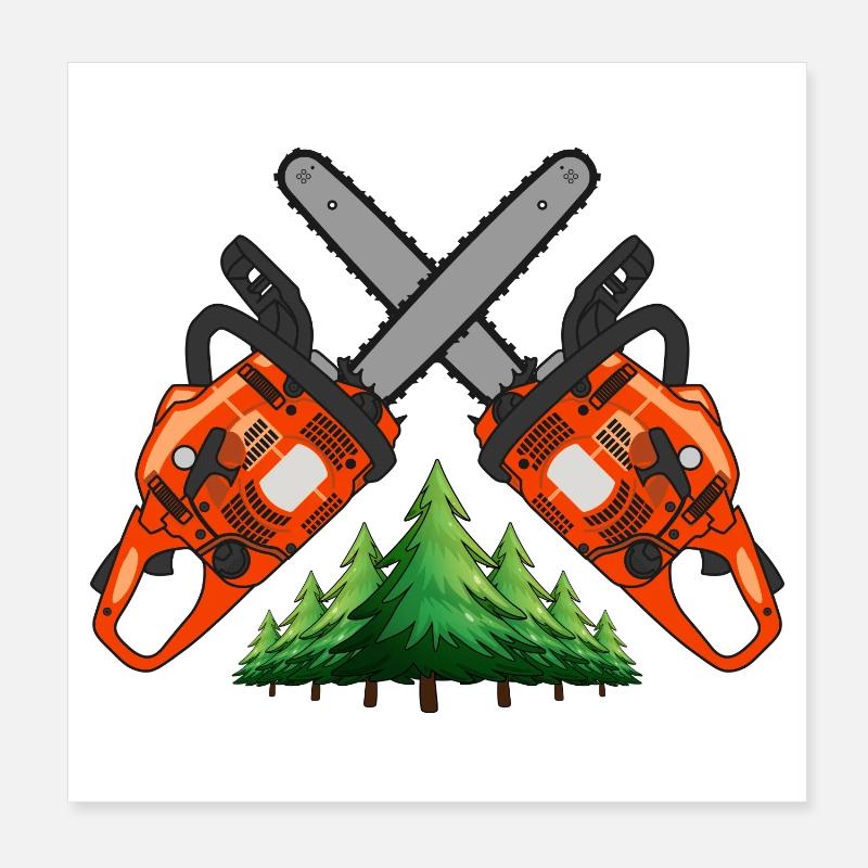 Kettensägenkreuz mit Wald Poster 20x20 cm