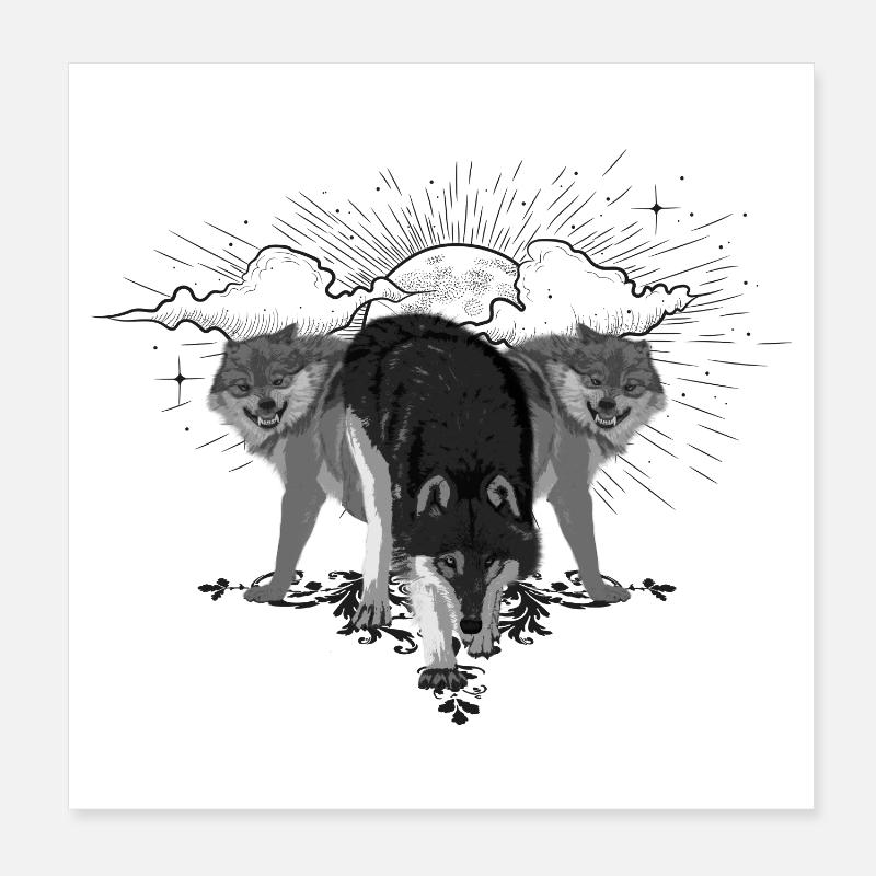 Wunderbare schwarz-weiße Wölfe Poster 20x20 cm