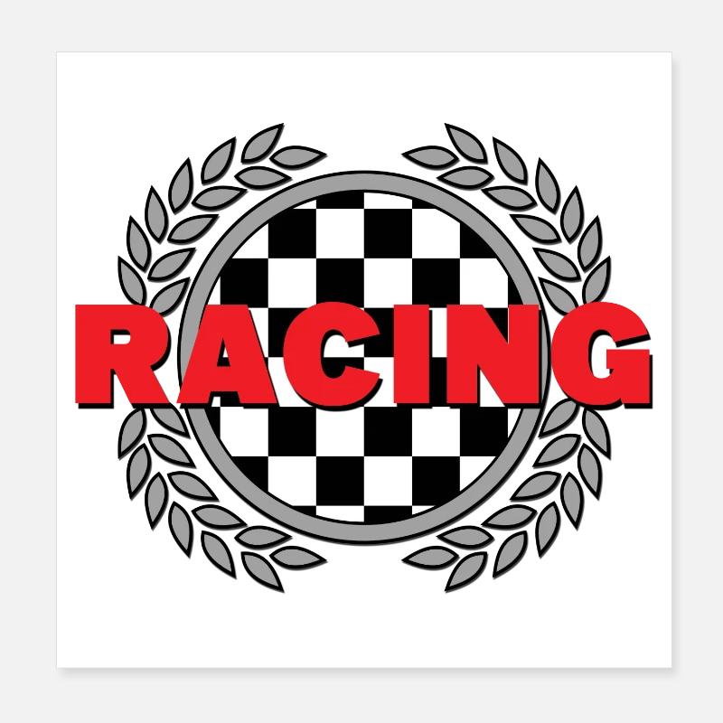 Racing - Checked Flag Laurel Leaves Racing Sport Poster 8" x 8" (20x20 cm)