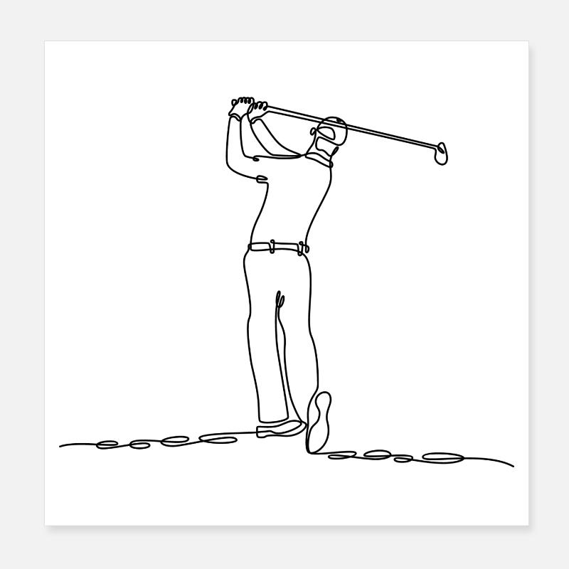 Golf Player Line Art Black Poster 8" x 8" (20x20 cm)