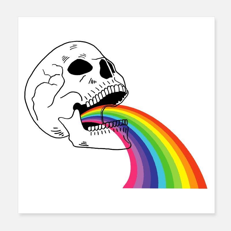 Regenbogen-Totenkopf - Poster 20x20 cm - Weiß