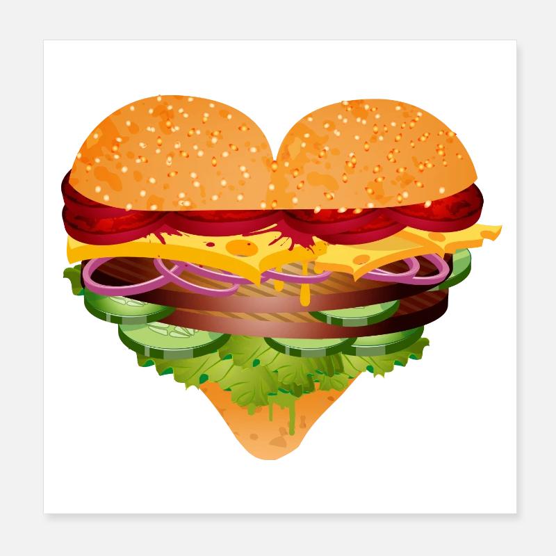 gefülltes Burger Brötchen in Herz Form Variation Poster 20x20 cm