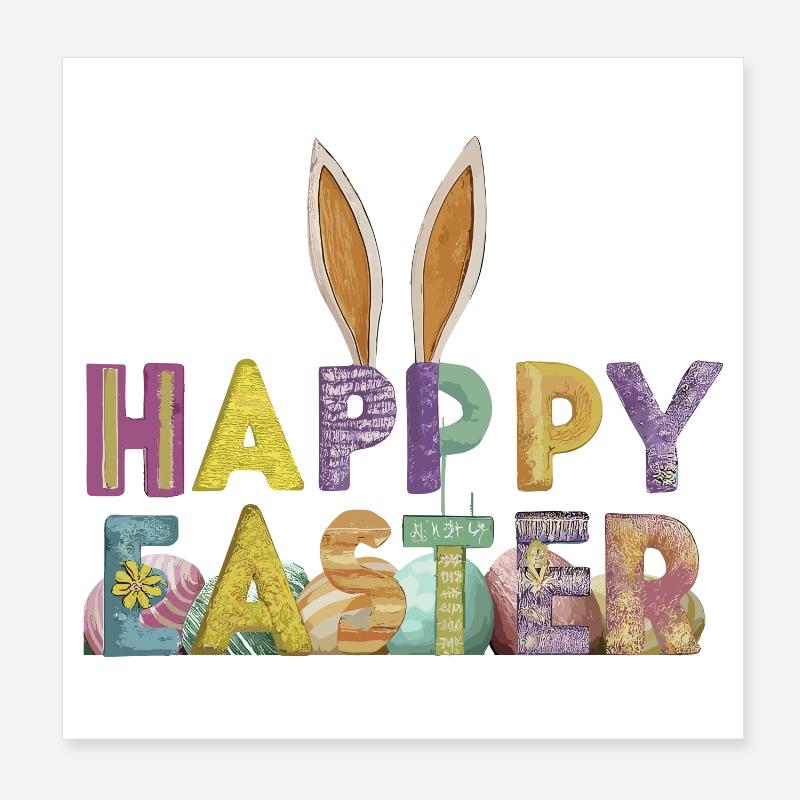 Conception de lapin de Pâques avec des lettres colorées Poster 20 x 20 cm