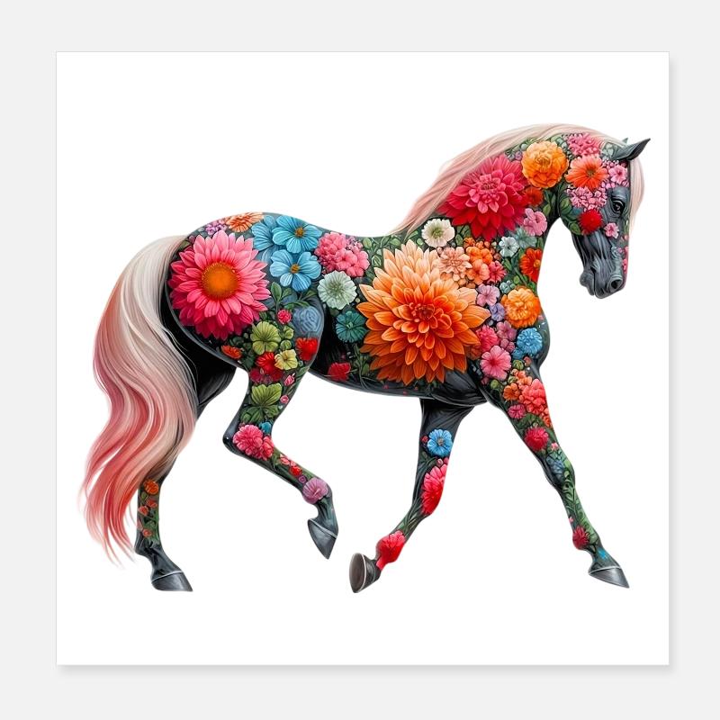 Cheval décoré de fleurs Poster 20 x 20 cm