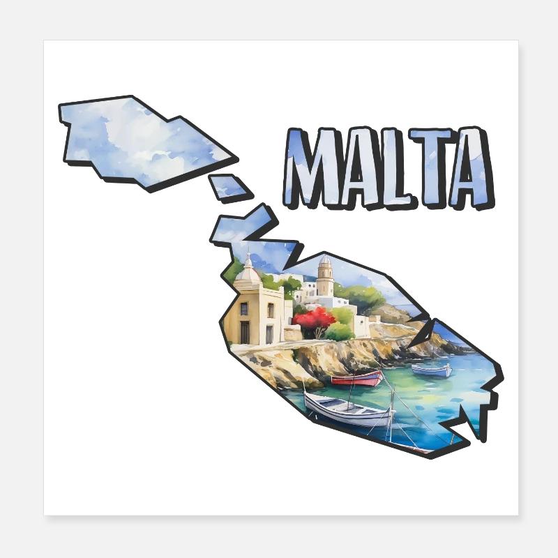 Watercolor Map Malta Poster 8" x 8" (20x20 cm)