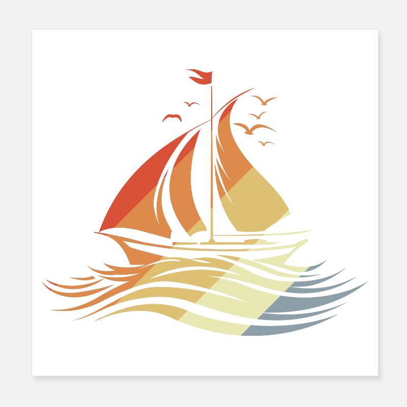 Sailing Drawing Vintage Look Poster 8" x 8" (20x20 cm)