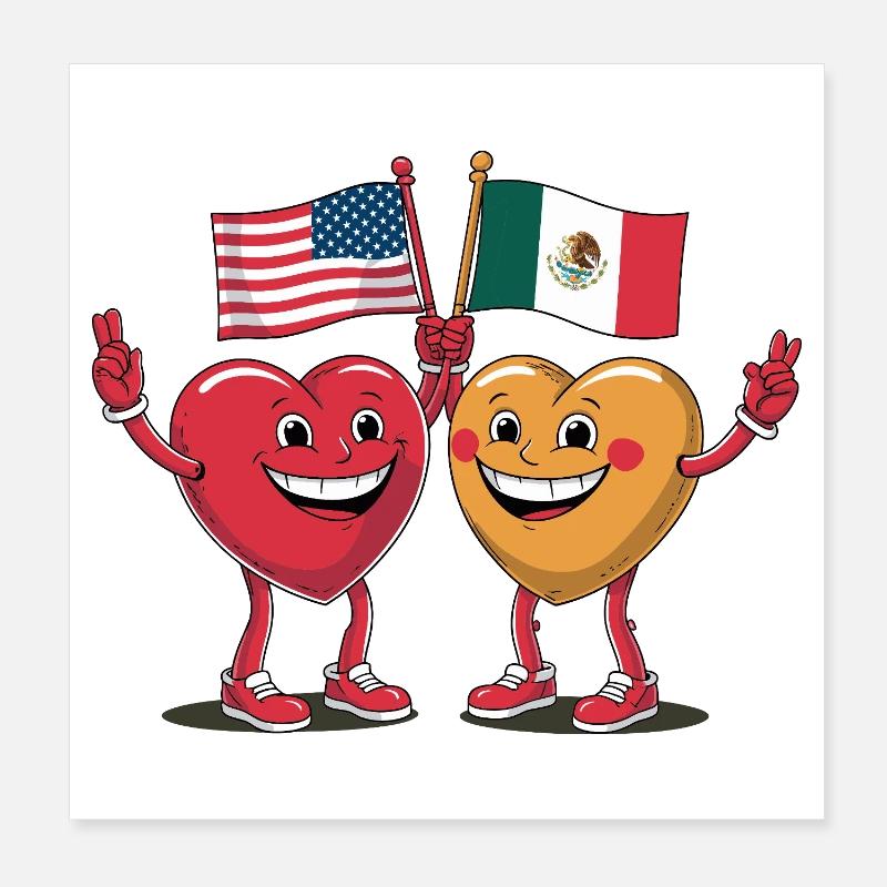 America and Mexico Hearts Poster 8" x 8" (20x20 cm)