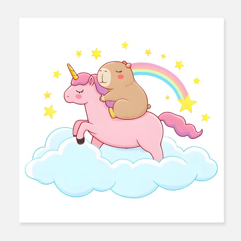Capybara und Einhorn – eine traumhafte Reise Poster 20x20 cm