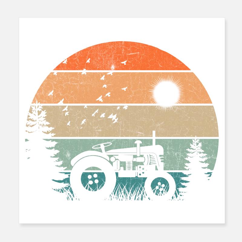 Oldtimer-Traktor bei pastellfarbenem Sonnenuntergang Poster 20x20 cm