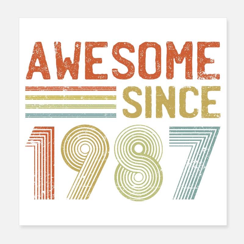 Retro 1987 Celebration Design Poster 8" x 8" (20x20 cm)