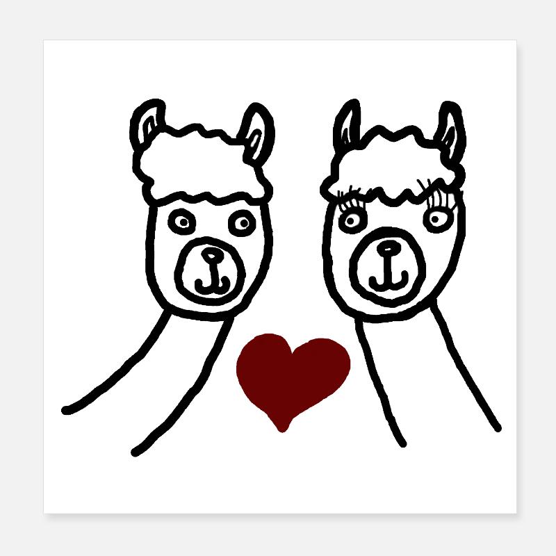 Couple d’alpagas - Poster 20 x 20 cm - blanc