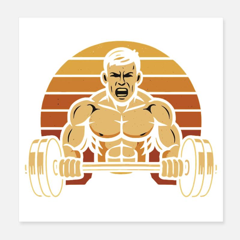 Muscle Power Retro Sunset Haltère Poster 20 x 20 cm