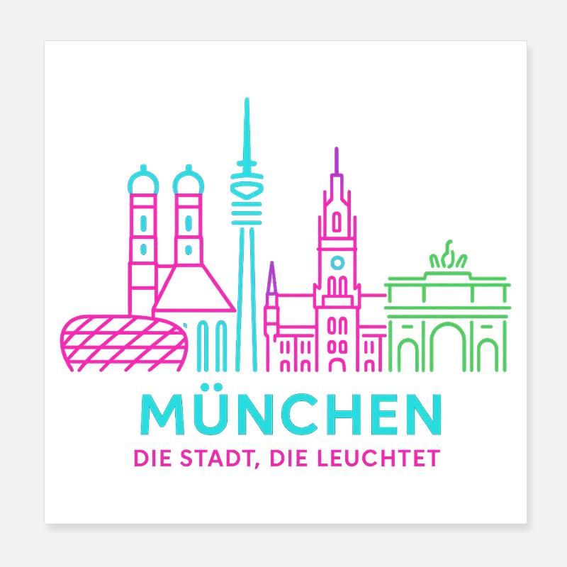 Silhouette néon de Munich Poster 20 x 20 cm