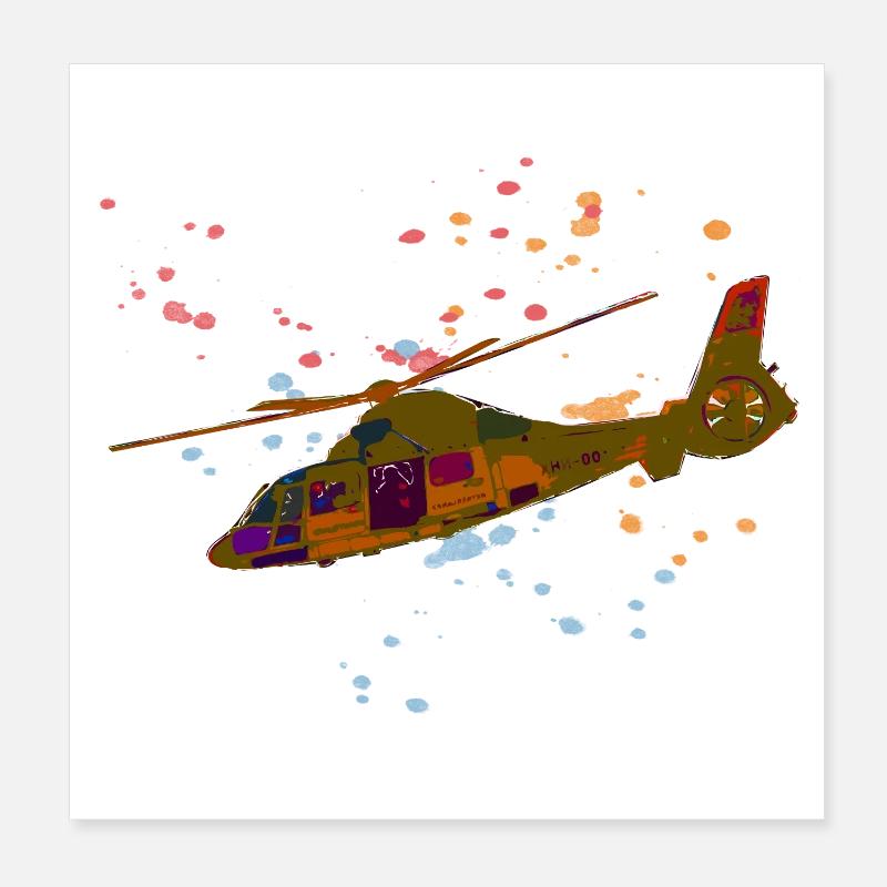 Bunter Hubschrauber Splatter-Design Poster 20x20 cm