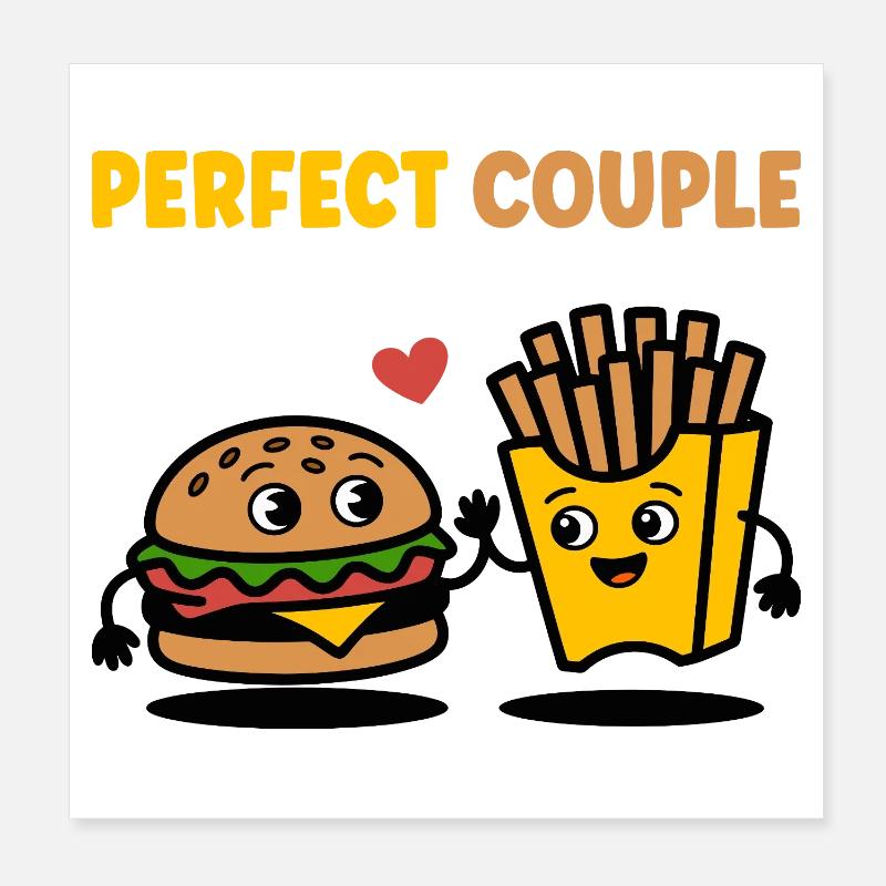 Parfait Couple Burger et frites Design mignon Poster 20 x 20 cm