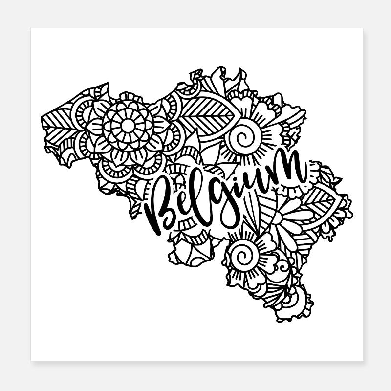 Belgium Map Mandala Brussels Bruges Poster 8" x 8" (20x20 cm)