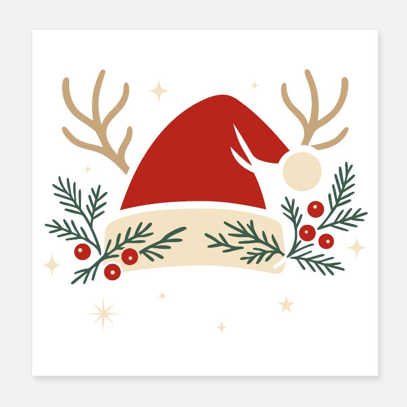 Chapeau de Noël avec bois et branches de sapin Poster 20 x 20 cm